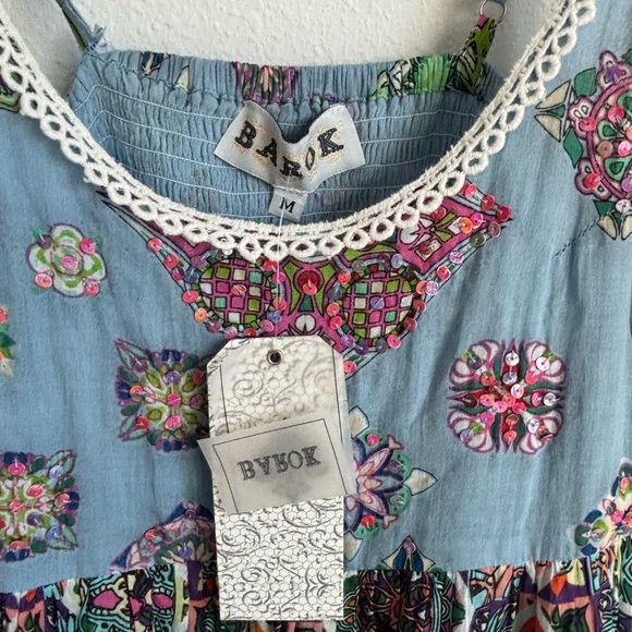 BAROK PARIS NWT Mixed Print Tiered Tank Maxi Dress Women’s Medium Blue Floral - Picture 3 of 4